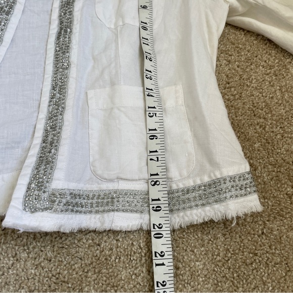 Chico’s Linen Jacket Optic White Silver Beaded Trim Women’s Size 0 US Small S - Picture 7 of 9